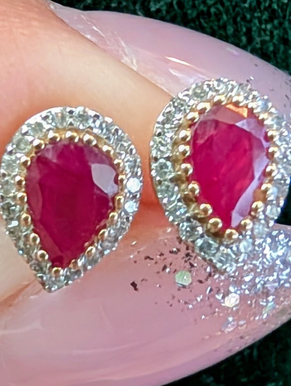 Helzberg Diamonds Pink-Red Teardrop Halo Stud Earrings